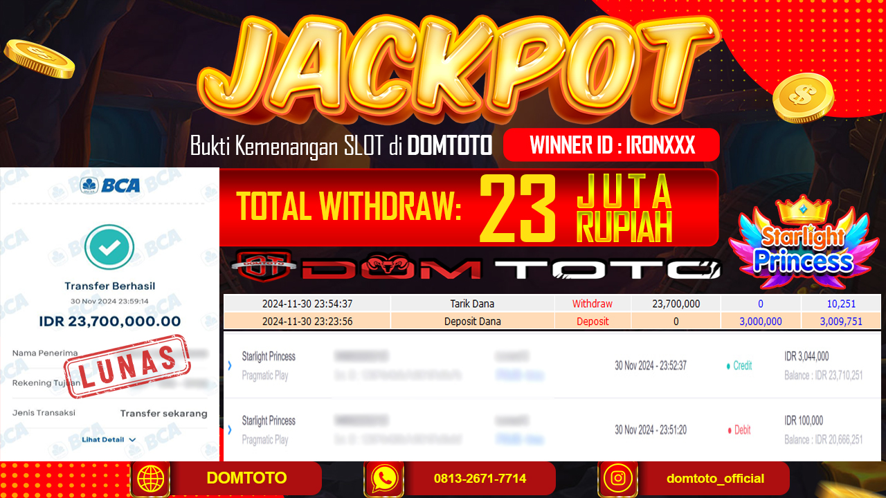 JACKPOT  SLOT STARLIGHT PRINCESS 30 NOVEMBER 2024